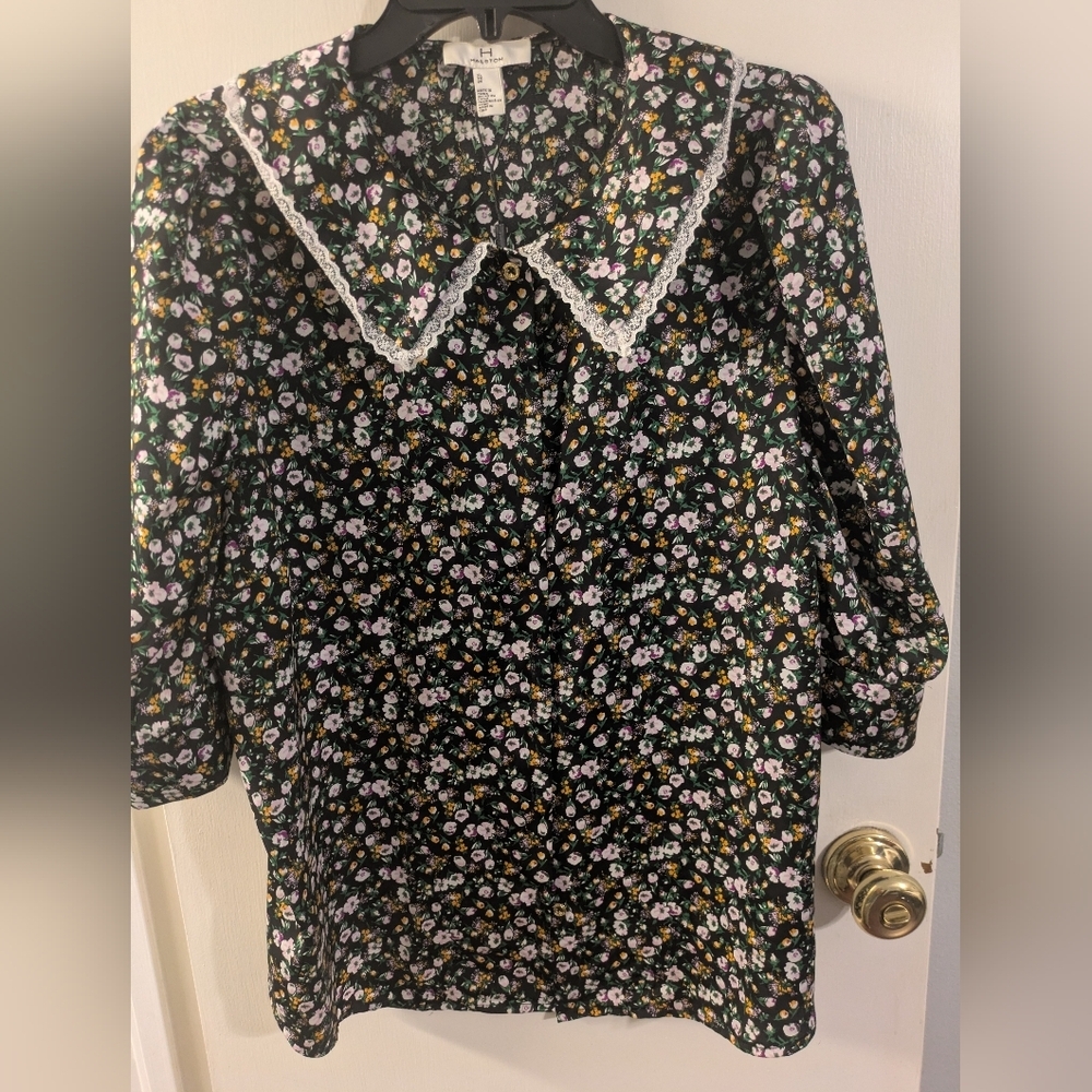 Halston Heritage Navy Floral  Blouse